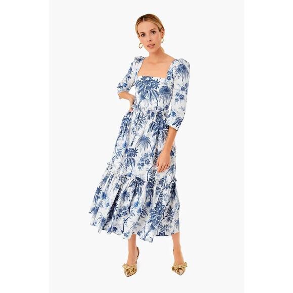 Cara Cara Blue Hill Dress jacobean toile navy blue white Size 4 - Picture 7 of 16